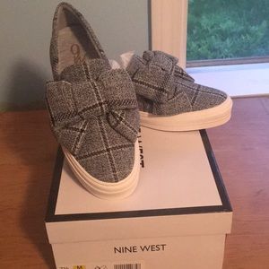NEW IN BOX- Nine West plaid slip on sneakers